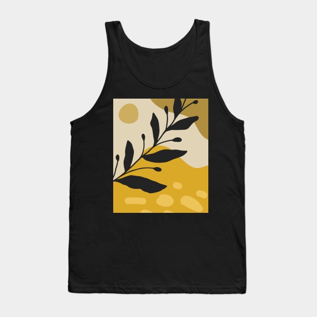 Minimal Modern  Abstract Shapes Black Leaves Warm Tones  Design Tank Top by zedonee